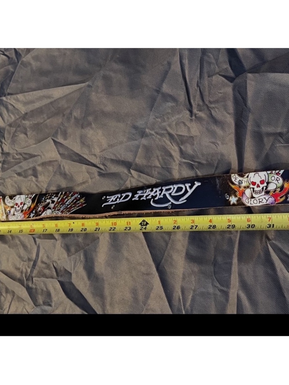 Ed hardy vintage belt 100% leather tattoo skull & logo y2k crystal buckle
